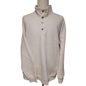 Mens Quilted Textured Snap Neck Pullover Sweatshirt Ivory XXL Comfortable Style